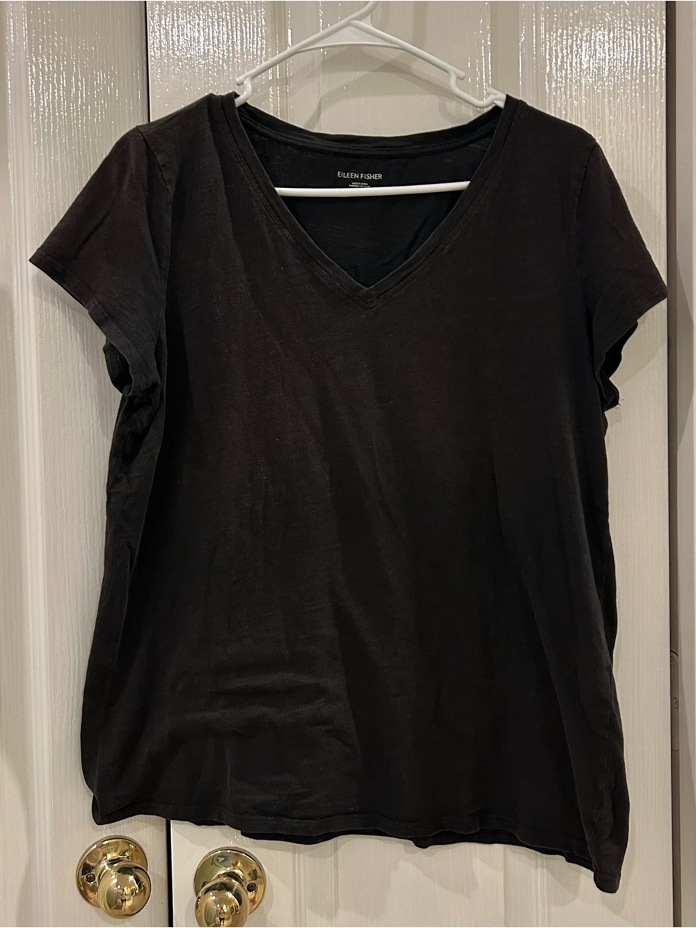 Eileen Fisher Black V-Neck Short Sleeve Top Medium M